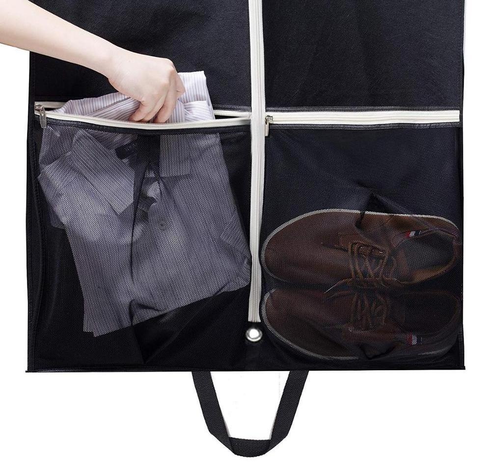 Black Breathable Garment Bag ,Dress Suit Cover with 2 Large Mesh Pockets