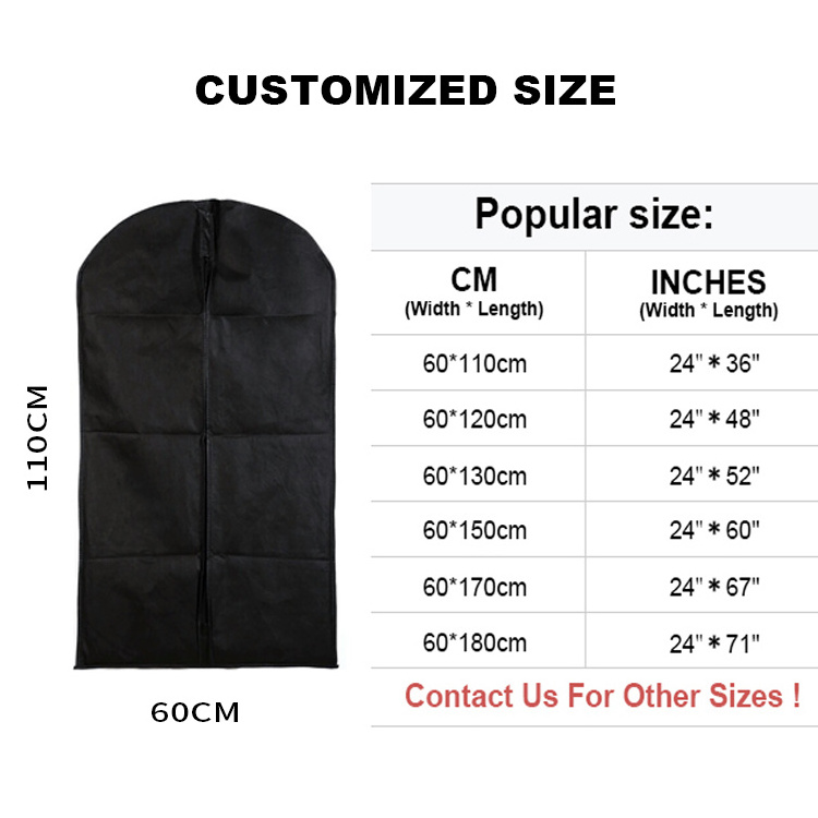 wholesale zipper clothes coat Custom black cloth wedding dress suit cover non woven customized suit garment bag