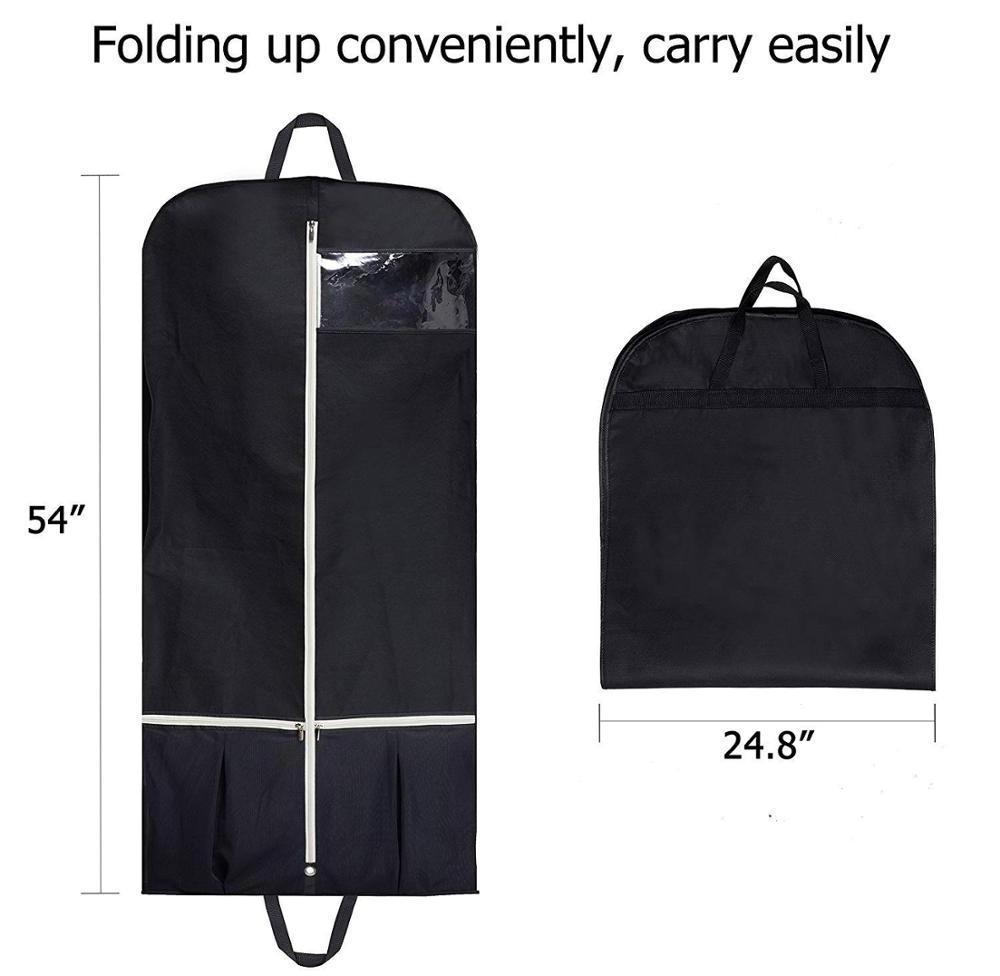 Black Breathable Garment Bag ,Dress Suit Cover with 2 Large Mesh Pockets