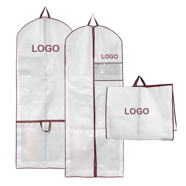 Custom Garment Travel Bag Non Woven Foldable Long Bridal Gown Bag Wedding Dress Cover with logo