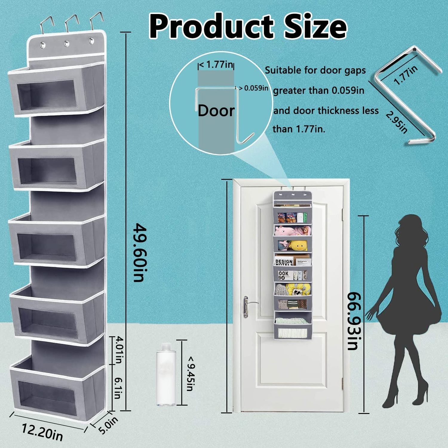 Hanging Closet Organizer Over The Door Organizer with Clear Windows and 2 Widened Metal Hooks