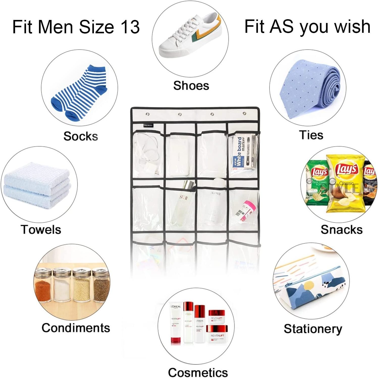 24 Pockets Portable Large Clear Pockets Over The Door Hanging Shoe Organizer Bag