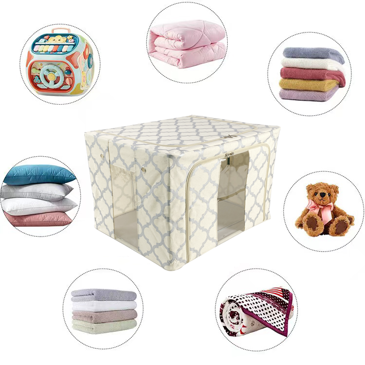 Silver Coated Oxford Cloth Foldable Storage Box Multi-Functional Household Container with Window Large Metal Bracket Stackable