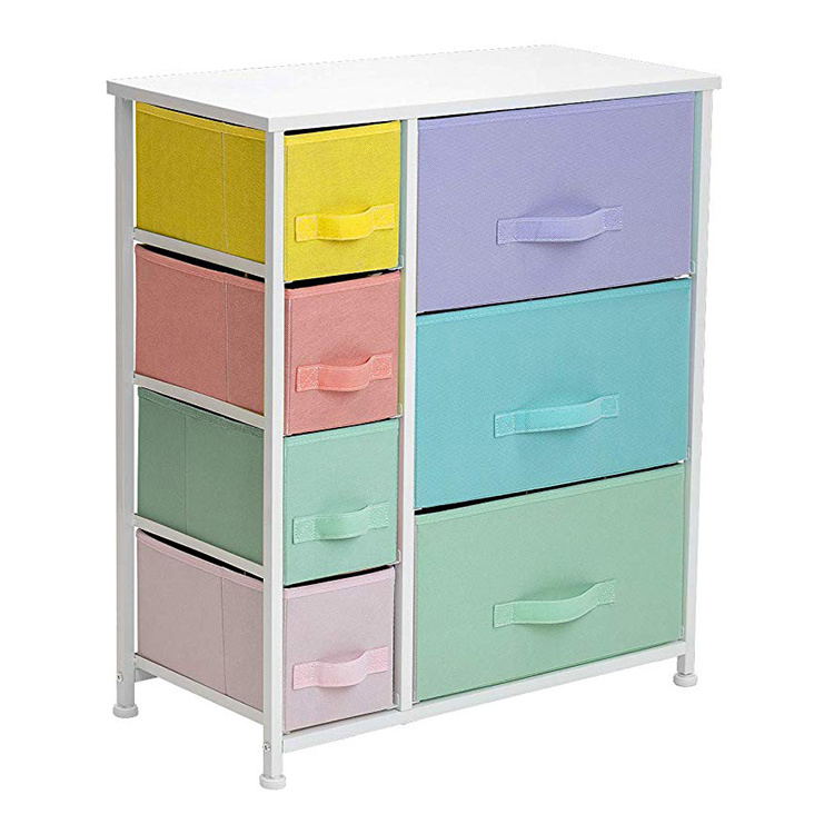 7-Drawer Dresser with Steel Frame Wood Top Office Organization Furniture Storage Tower Unit with Easy Pull Fabric Bins Bedding