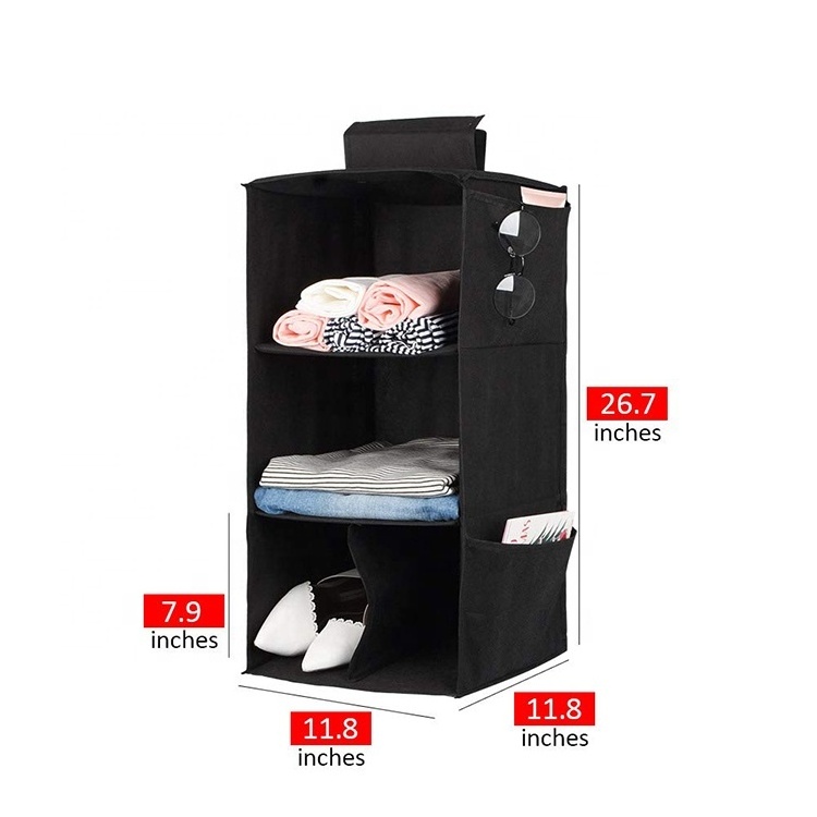 Black Canvas Hanging Closet Organizer with Pockets Fabric Clothing and Sundries Storage for Bags Shoes Tools Wardrobe Space