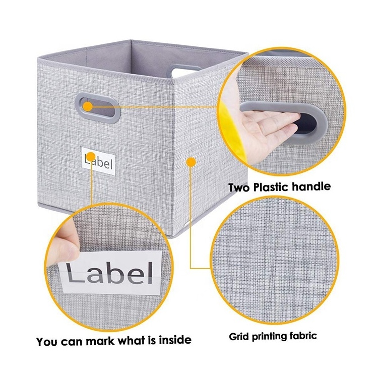 Foldable Fabric Storage Boxes Drawer Cube Container Without Lid Thick and Heavy Duty wardrobe Organizer Baskets With Handle Grey