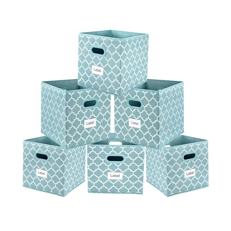 6-Piece Set of Blue Non-Woven Fabric Storage Bins Single-Tier Closet Baskets for Shelves for Clothing Shoes Tools