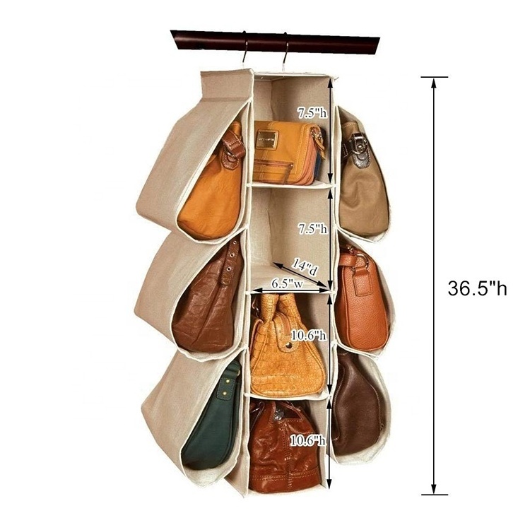 Hanging Purse Handbag Organizer Homewares Nonwoven 10 Pockets Hanging Closet Storage Bag