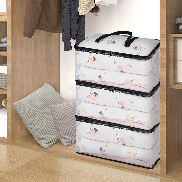 Transparent PVC Clothes Clear Quilts Clothes Duvet Storage Bag Organizer with Reinforced Handle