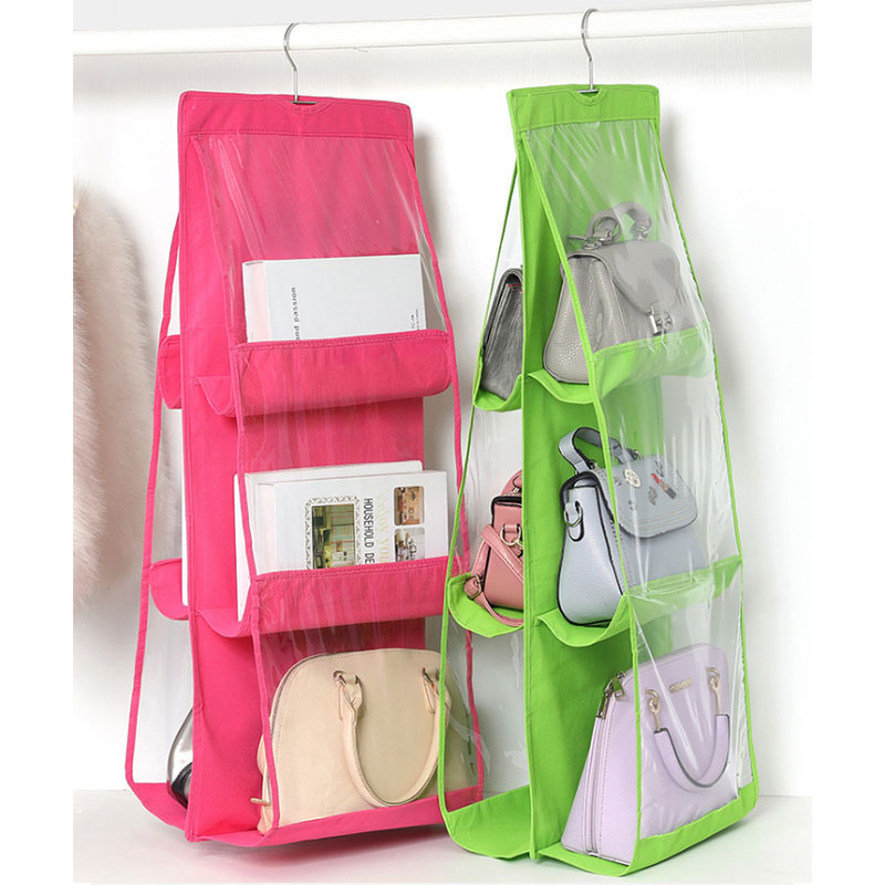 Handbag Dust Cover Bag Purse  Storage Organizer for Closet with 6 Easy Access Deep Transparent Pvc Pockets