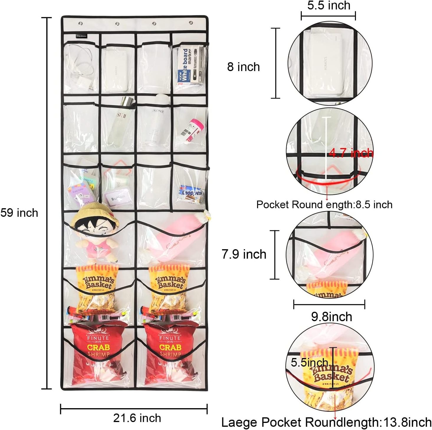 24 Pockets Portable Large Clear Pockets Over The Door Hanging Shoe Organizer Bag