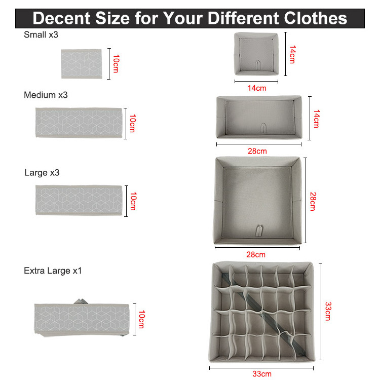 10 Pack Foldable Cloth Storage Box Underwear Drawer Organizers Desk Closet Organizer and For Underwear, Bra, Socks (Light Gray)