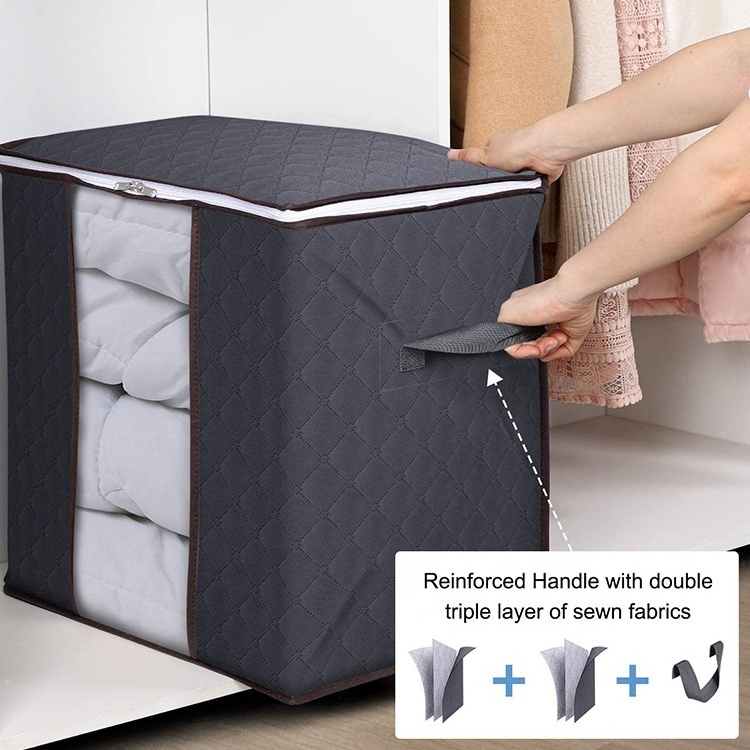 4-Pack Minimalist Design Quilt Storage Bag Set Square Firm Fabric Blankets Bedding Containers for Bathroom Use