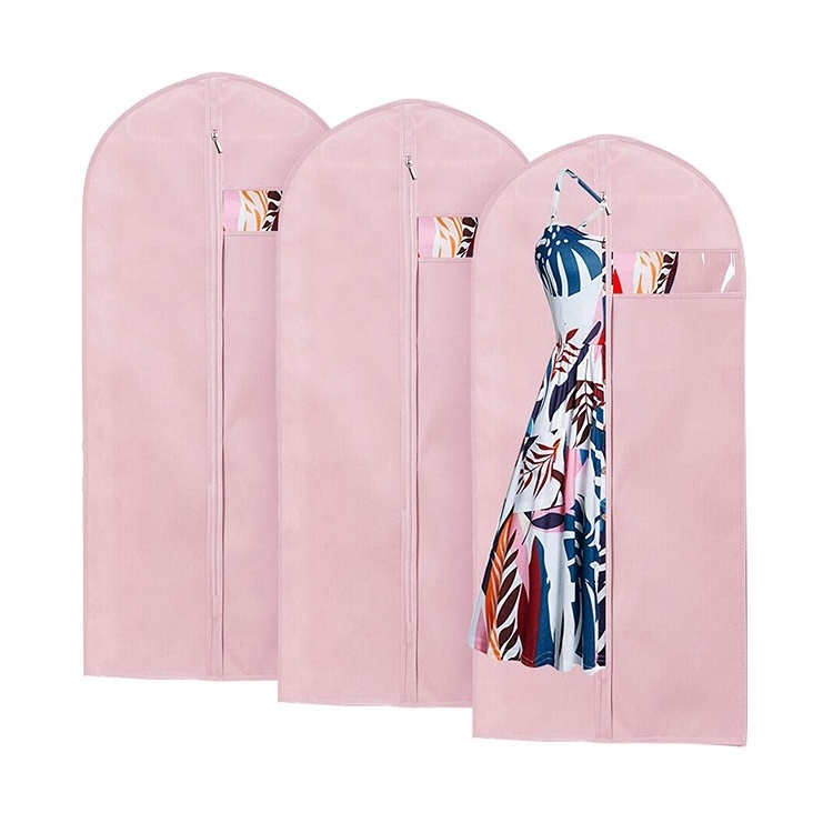 Pink Garment Bag Suit Dust Cover With Window Waterproof Coat Dress Jacket Clothes Covers Wardrobe Closet Organizer