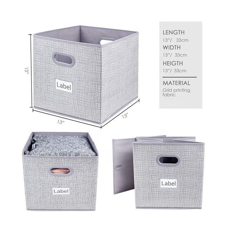 Foldable Fabric Storage Boxes Drawer Cube Container Without Lid Thick and Heavy Duty wardrobe Organizer Baskets With Handle Grey