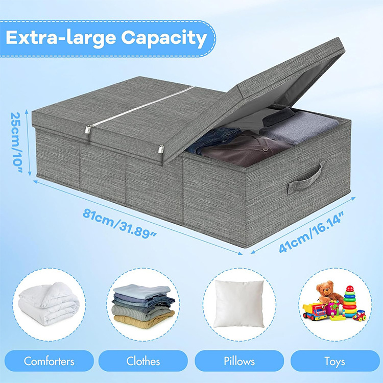 Multifunctional Foldable Under-Bed Storage Box Reusable Fabric Square Bedroom Organizer for Clothes Quilts Toys Towels