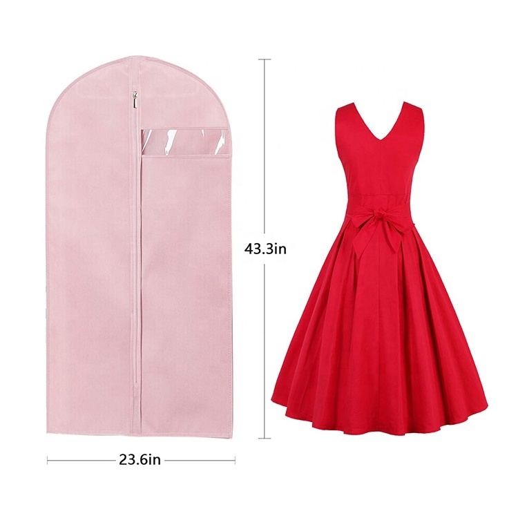 Pink Garment Bag Suit Dust Cover With Window Waterproof Coat Dress Jacket Clothes Covers Wardrobe Closet Organizer