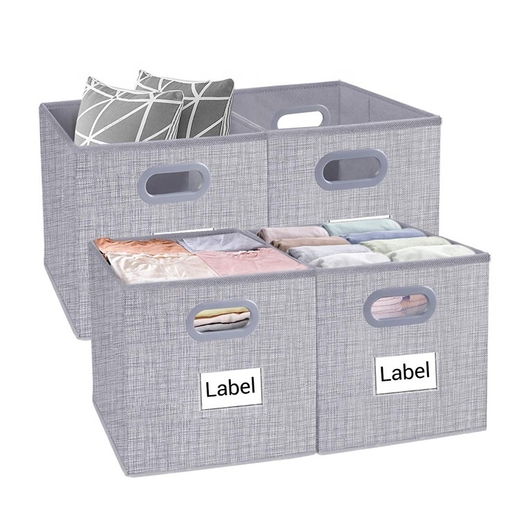 Foldable Fabric Storage Boxes Drawer Cube Container Without Lid Thick and Heavy Duty wardrobe Organizer Baskets With Handle Grey