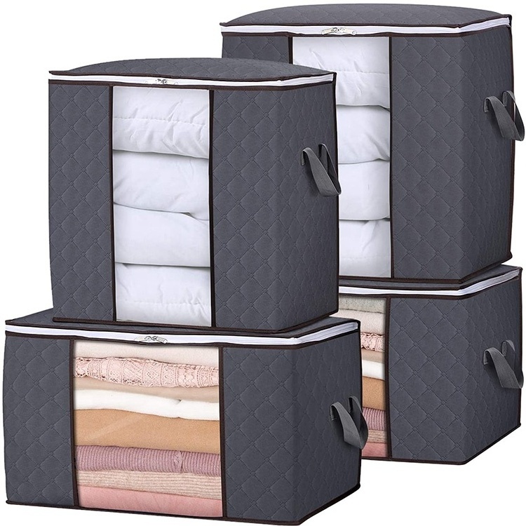 4-Pack Minimalist Design Quilt Storage Bag Set Square Firm Fabric Blankets Bedding Containers for Bathroom Use