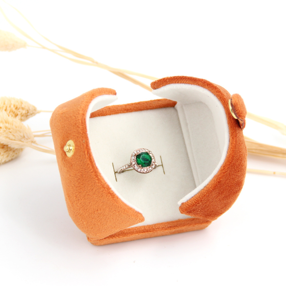 Double open velvet ring tray travel jewelry box orange velvet ring necklace packaging with custom logo velvet ring jewelry box