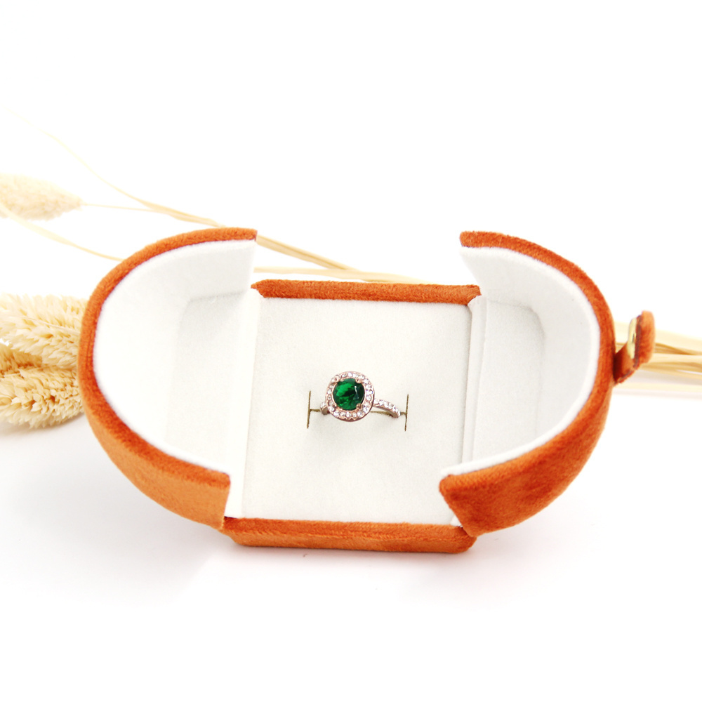 Double open velvet ring tray travel jewelry box orange velvet ring necklace packaging with custom logo velvet ring jewelry box