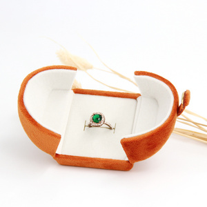 Double open velvet ring tray travel jewelry box orange velvet ring necklace packaging with custom logo velvet ring jewelry box