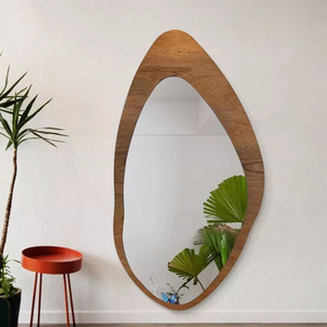 Antique home decor Large walnut color wooden full length mirror Irregular shape solid wood frame floor mirror