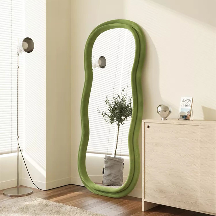 Contemporary stylish wooden wavy full-length dressing mirror antique living room standing mirror