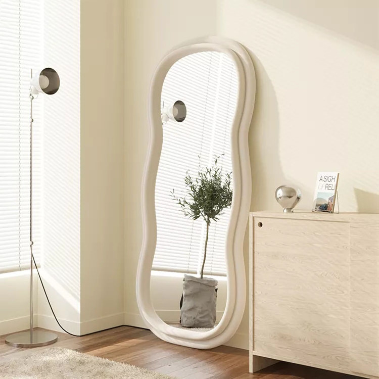 Contemporary stylish wooden wavy full-length dressing mirror antique living room standing mirror