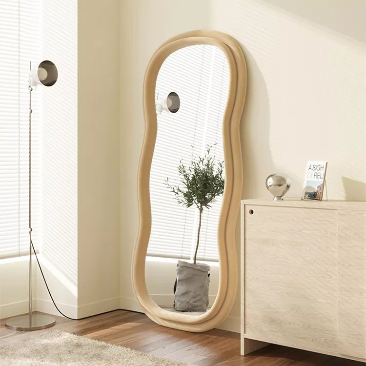 Contemporary stylish wooden wavy full-length dressing mirror antique living room standing mirror