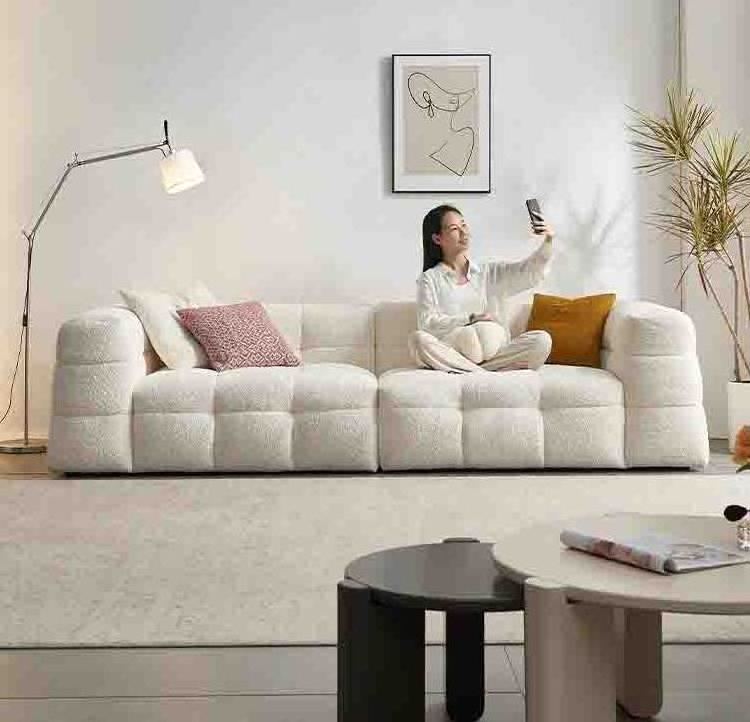 Inline Marshmallow Fabric Nordic Velvet 3 Seater Living Room Sofas