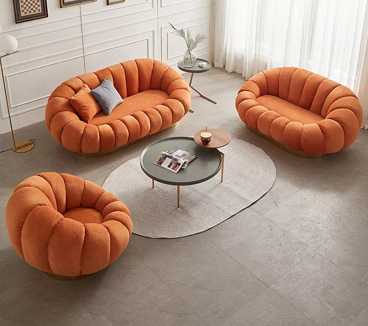 Cozy Pumpkin Shape Sofa Chairs Living Room Velvet Sofa Kids/Children Sofa