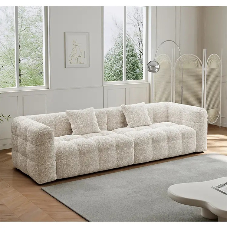 Inline Marshmallow Fabric Nordic Velvet 3 Seater Living Room Sofas