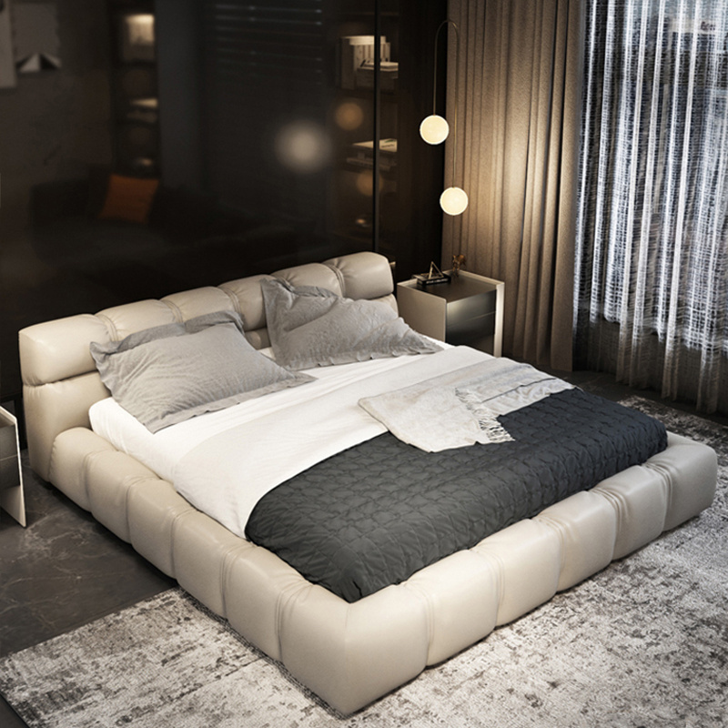 High Quality Bedroom Furniture Luxury Tufted Light Gray Fabric Modern Bed