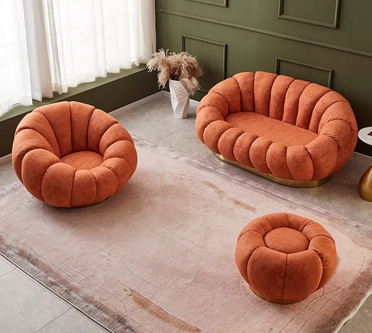 Cozy Pumpkin Shape Sofa Chairs Living Room Velvet Sofa Kids/Children Sofa