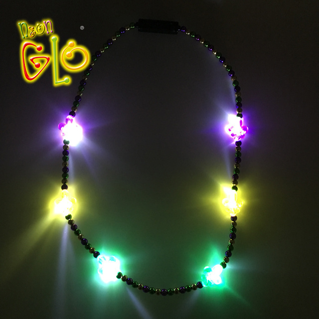 LED Lighted Mardi Gras Bead Necklace Carnival