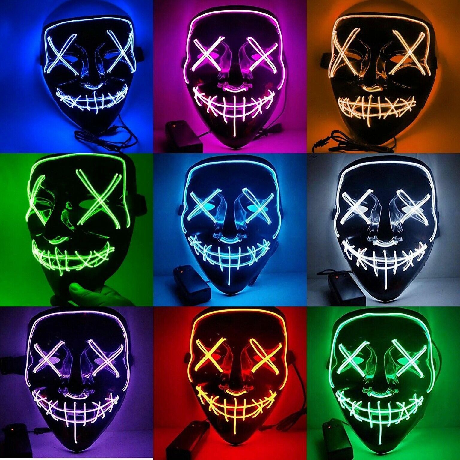 El Light Up Led Mask Colorful Dark Light Up Mask Costume Halloween Cosplay Costume Party Led El Wire Glowing Face Mask