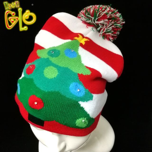 Christmas Party Design Knit Hat Led Light Up Knitted Beanies Christmas Tree Led Hat Sweater Knitted Beanie