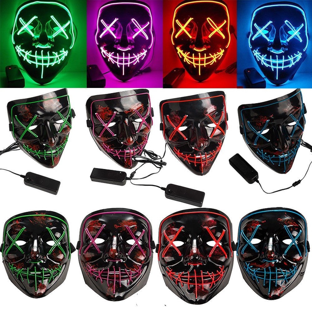 El Light Up Led Mask Colorful Dark Light Up Mask Costume Halloween Cosplay Costume Party Led El Wire Glowing Face Mask