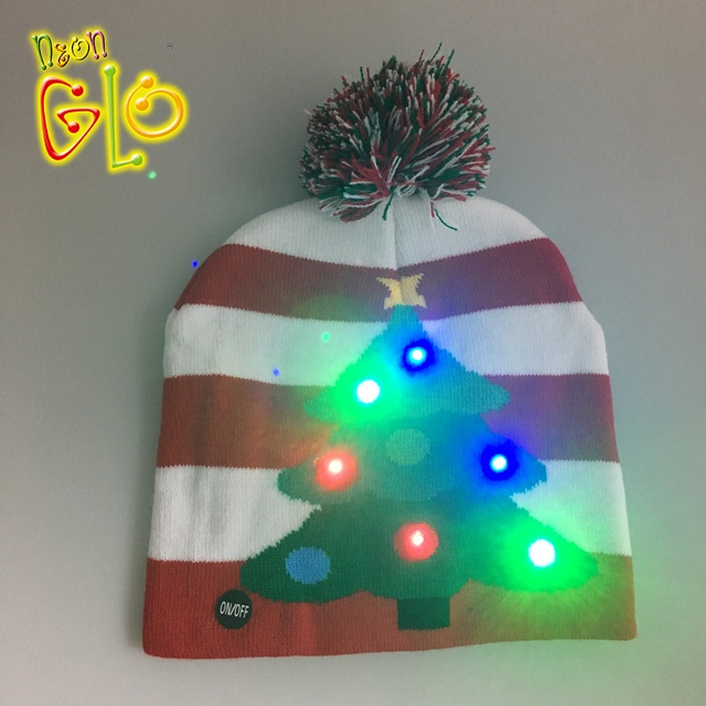 Christmas Party Design Knit Hat Led Light Up Knitted Beanies Christmas Tree Led Hat Sweater Knitted Beanie