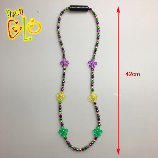 LED Lighted Mardi Gras Bead Necklace Carnival