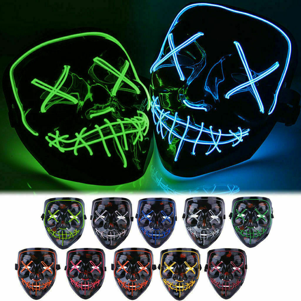 El Light Up Led Mask Colorful Dark Light Up Mask Costume Halloween Cosplay Costume Party Led El Wire Glowing Face Mask