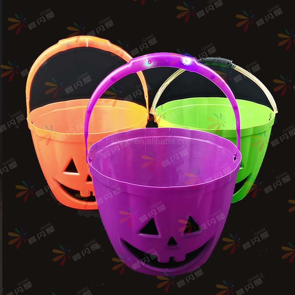 Led Light Up Halloween Bucket Halloween Pumpkin Candy Bucket Party Decoration Wholesale Led Plastic Halloween Pumpkin Buckets