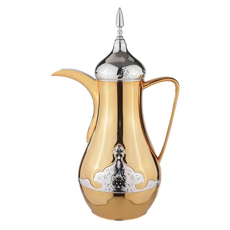 2023 New Outdoor Arabic Coffee Tea Pots & Kettles Stainless Steel Water Jug Middle East Golden Dallah