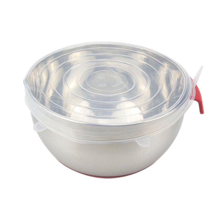 Non-Slip Bottom Metal Stainless Steel Vegetable Fruit food preservation large Salad bowl with reusable Silicone Stretch Lid