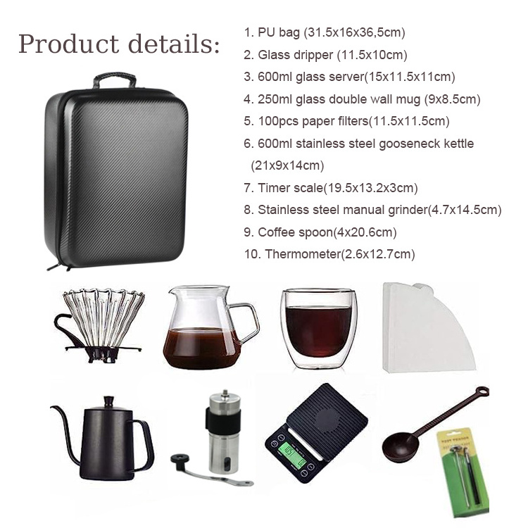 In stock Popular Pour Over Coffee Maker Gift Set All in 1 Coffee Accessories Tools Server of Coffee Set travel Bag