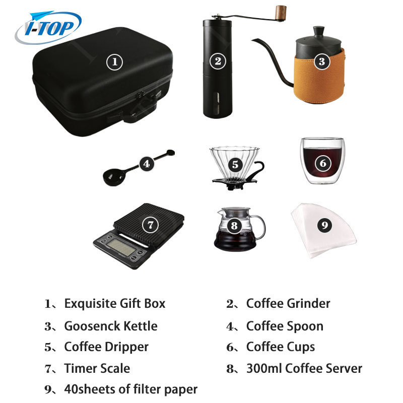 Manufacturer Portable Coffee Gift Box Set Manual Hand Travel Bag Drip Kettle Pour Over Coffee Maker Set