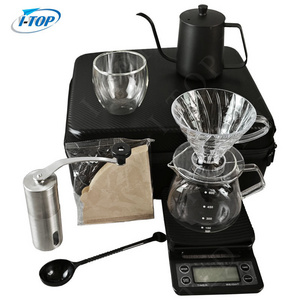 Modern Coffee Kit Travel Bag Gift Box Set Grinder Pot Kettle Hand Brew Pour Over Coffee Maker Set Arabic Coffee Cups Set