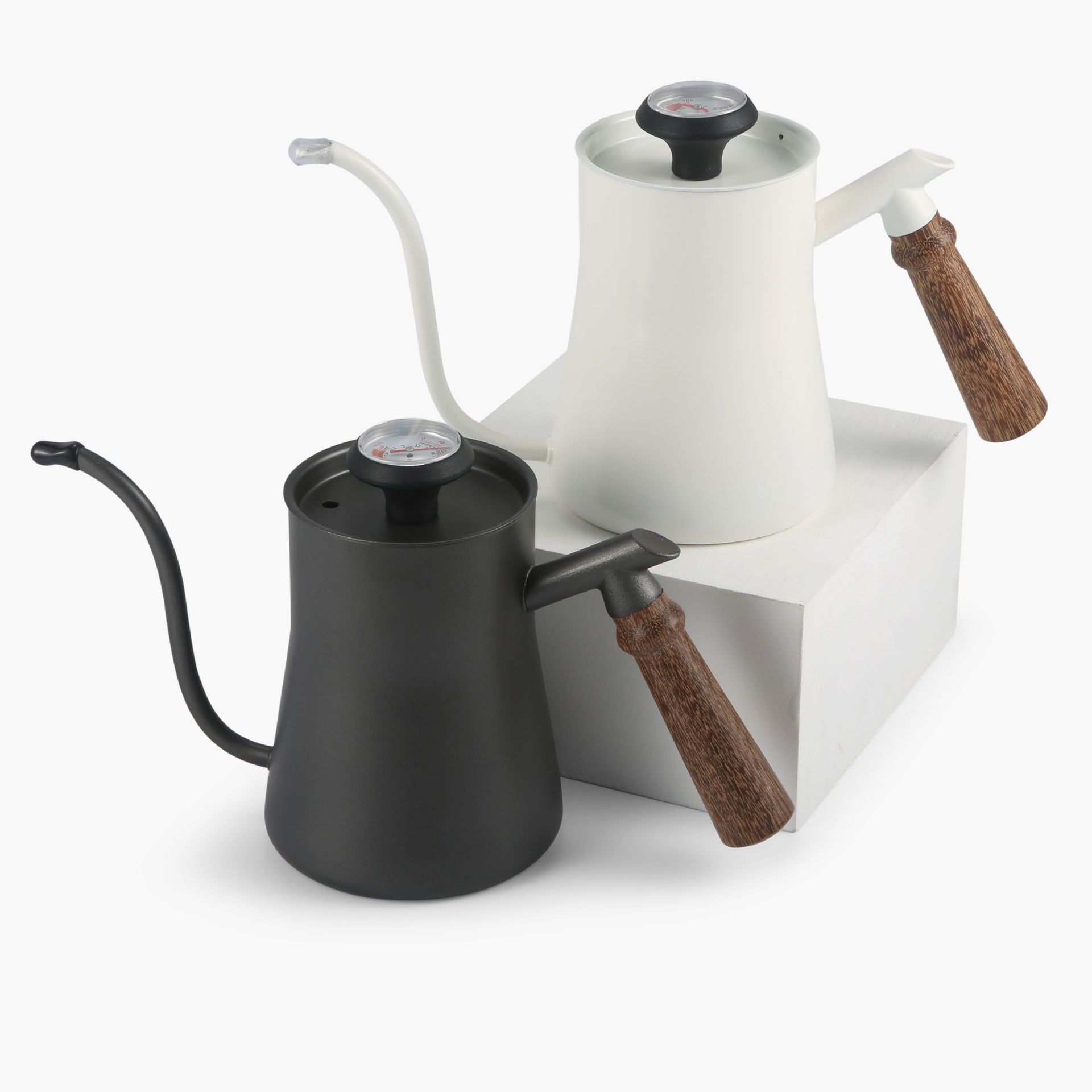 Kettle for Coffee 550ml 1 Litre Gooseneck Kettle with Thermometer - with Long Spout and Wooden Handle for pour over coffee