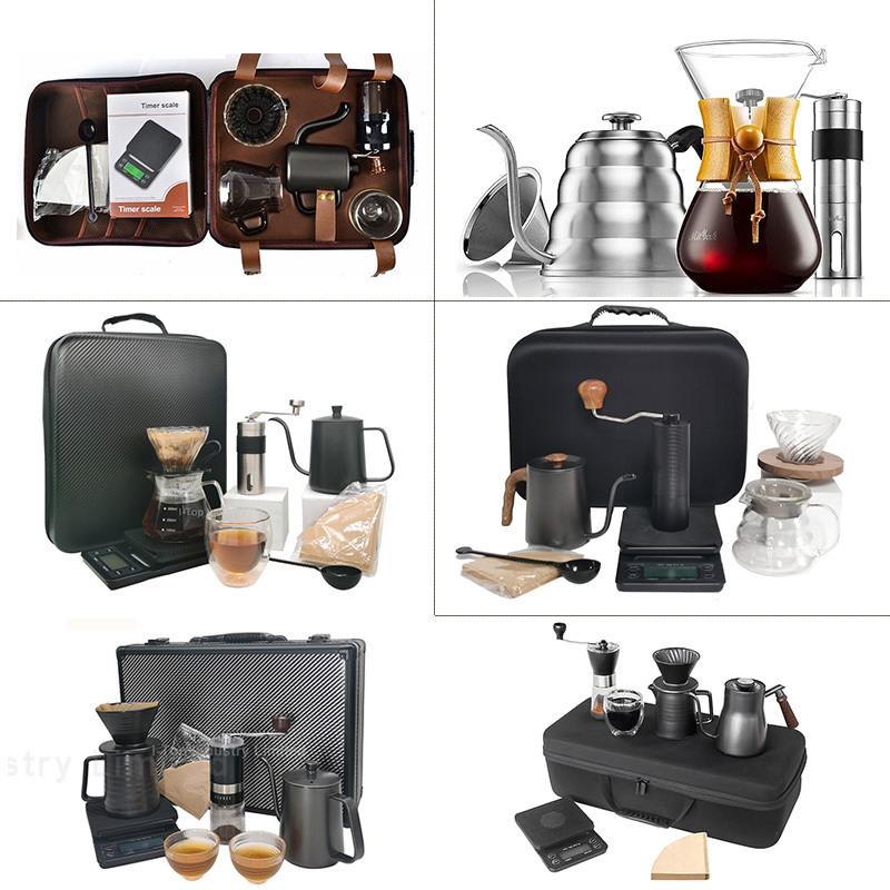 In stock Coffee Maker Accessories Set Outdoor Travel Manual Grinder Coffee Drip Pot Kettle Pour Over Coffee bag Gift Sets